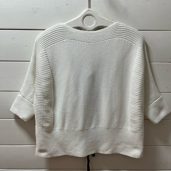 FRENCH CONNECTION – Navy Knit Top with Black Ribbon Ties – Estimated Size XL/XXL - Picture 4 of 11